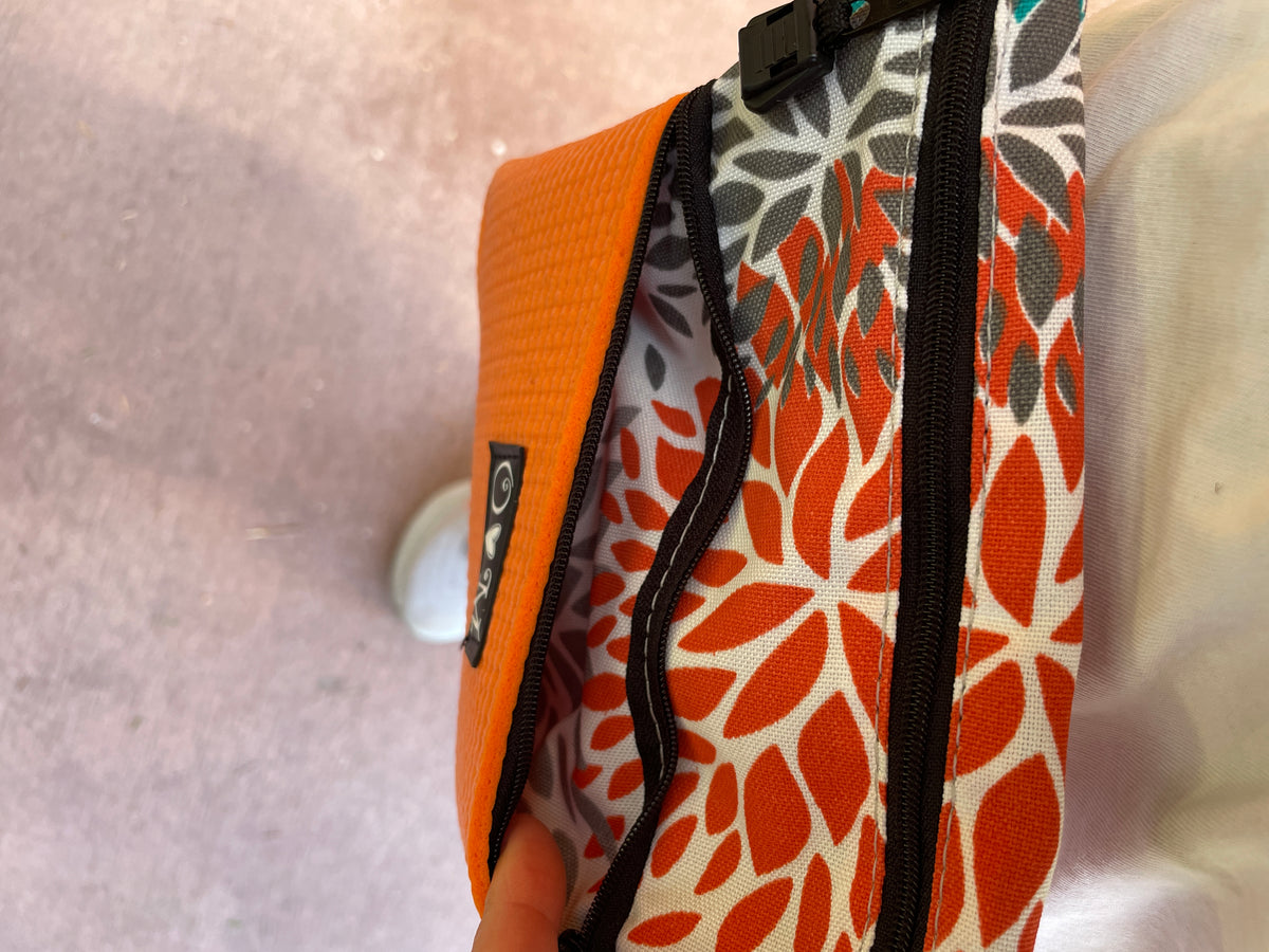3 Zip Bag Orange- Floral Print Fabric Bloom
