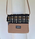 3 Zip Mocha Cross Body Purse-Geometric Print fabric
