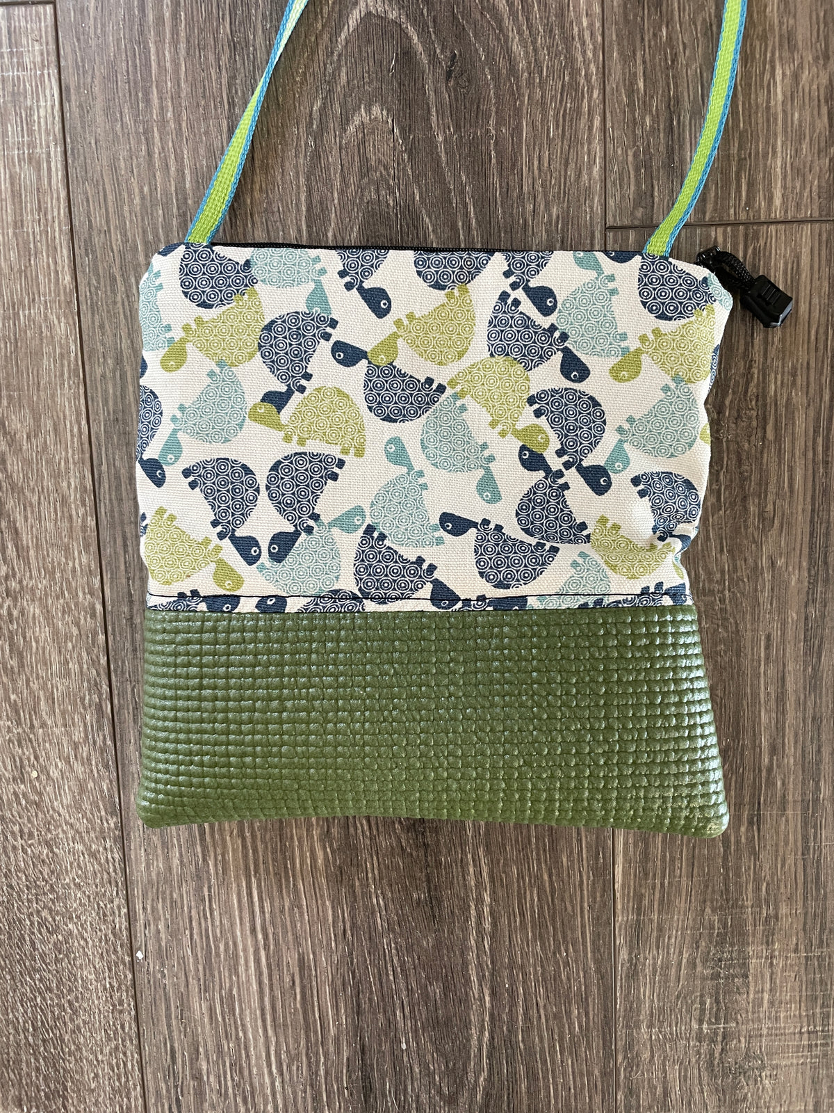 Stella Olive Green Cross Body Purse-Turtle print fabric