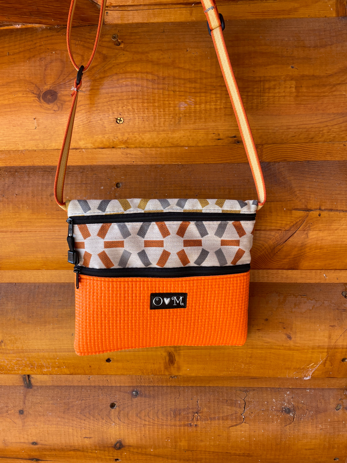 Lily Orange Crossbody bag- Geometric Print Home Dec Fabric