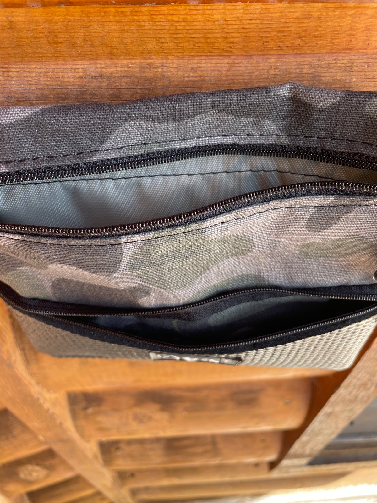 3 Zip Bag Black-Camo Print fabric