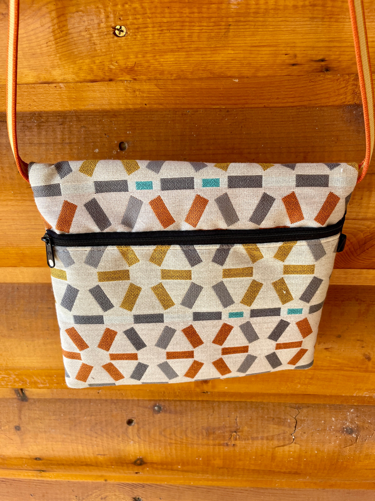 Lily Orange Crossbody bag- Geometric Print Home Dec Fabric
