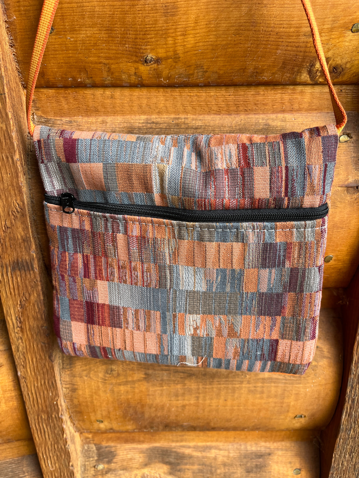 3 Zip Bag Orange- Geometric Rectangle Print Home Dec Fabric