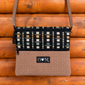 3 Zip Mocha Cross Body Purse-Geometric Print fabric