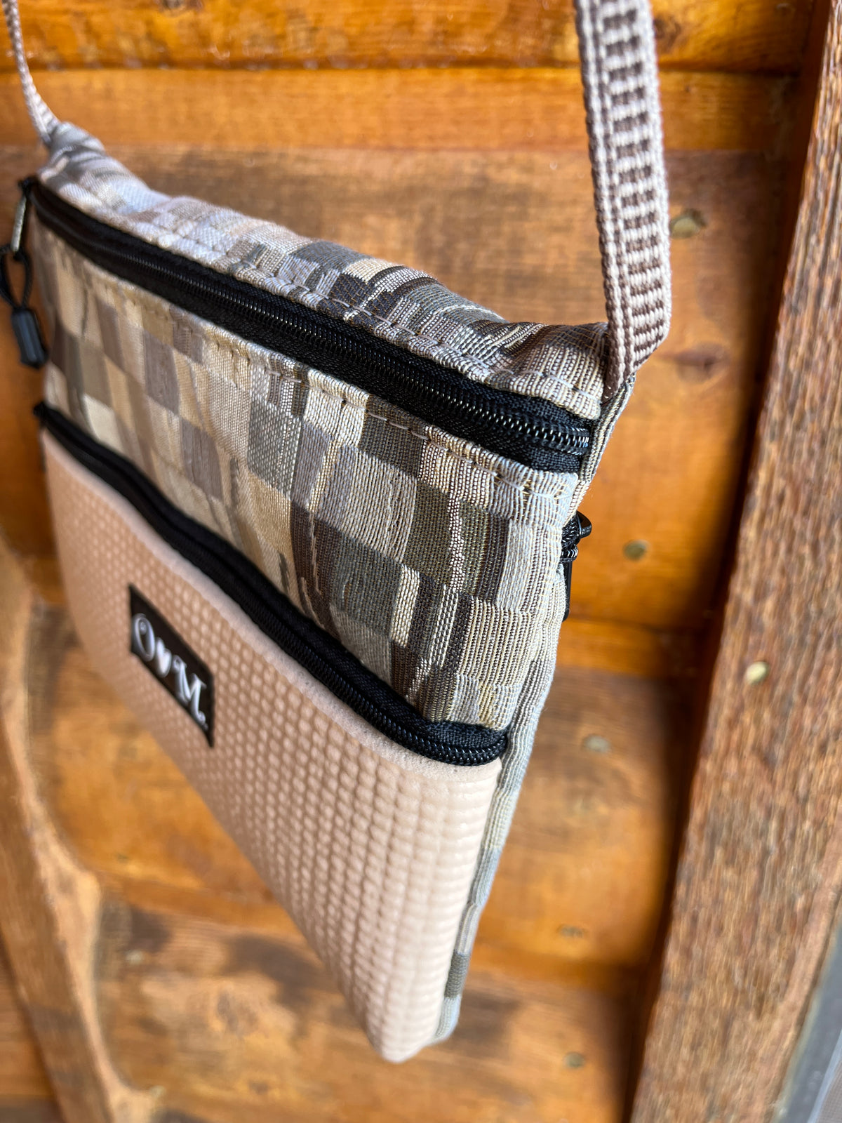 3 Zip Tan Cross Body Purse-Home dec fabric