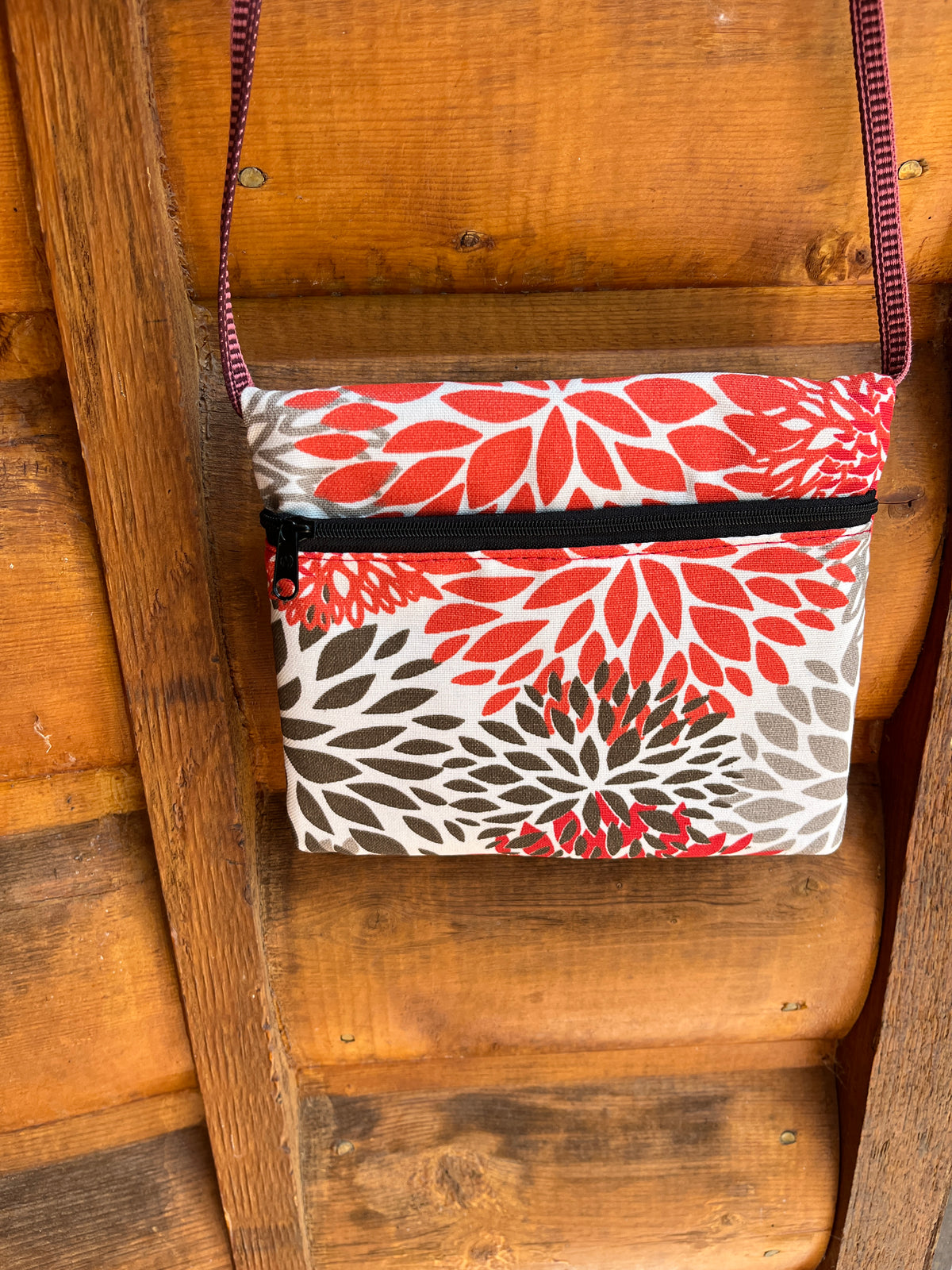 3 Zip Bag Red- Damask Print Fabric