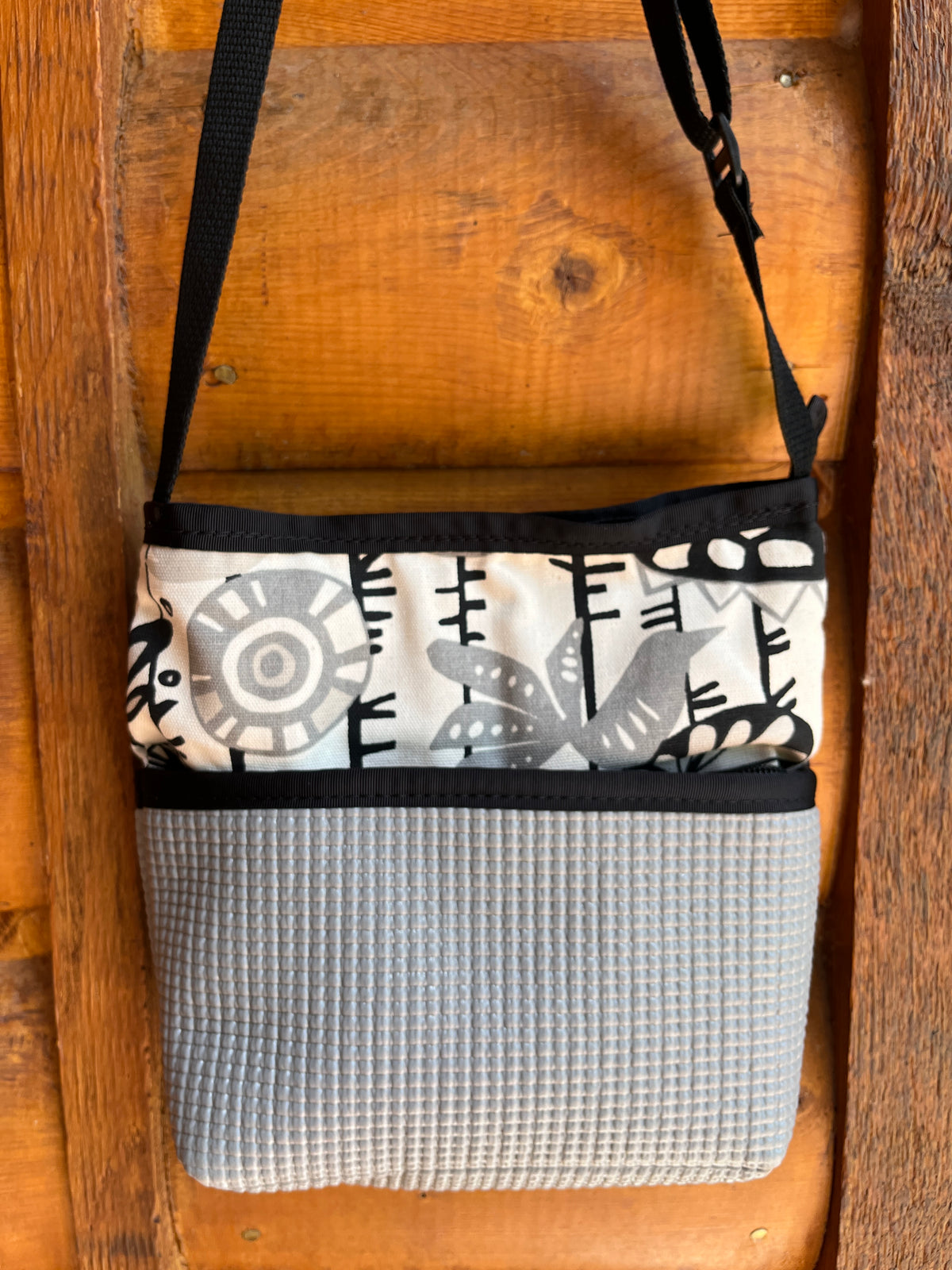 Bernie Gray Crossbody Purse-Bird Print fabric