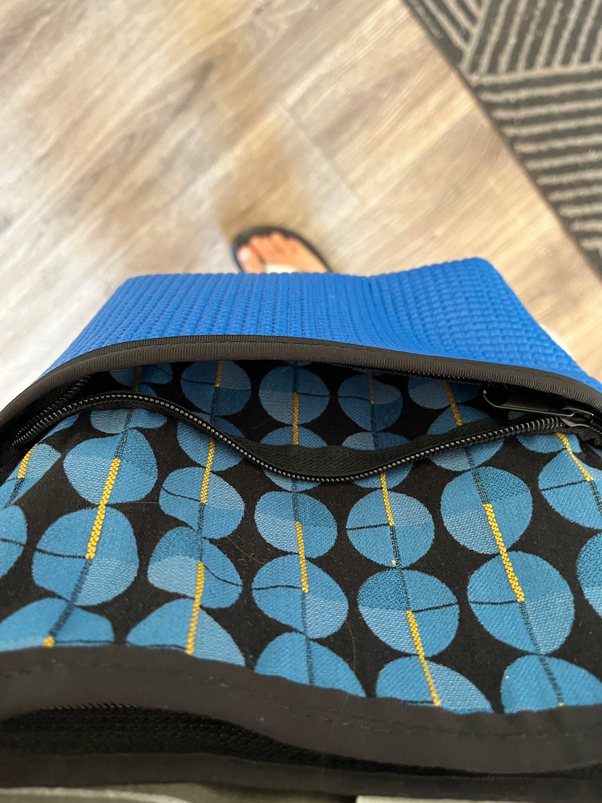 Bernie Blue Crossbody Bag- Geometric Circle Print Fabric