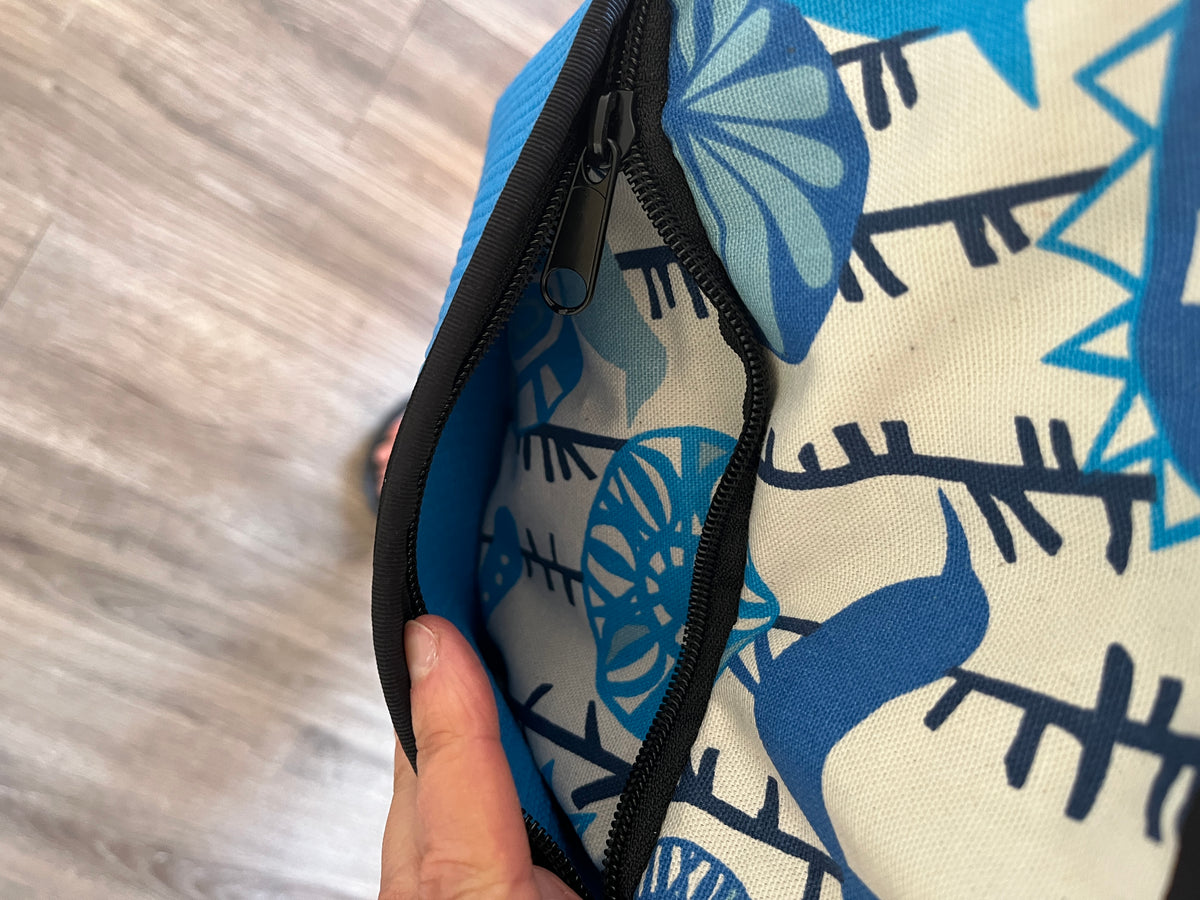 Bernie Teal Blue Crossbody Purse-Bird Print fabric