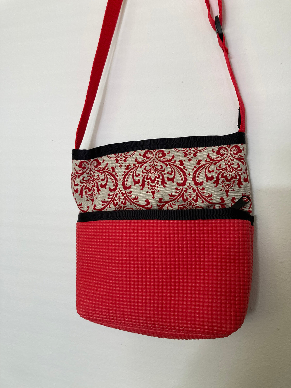 Bernie Red Crossbody Bag-Damask print Fabric