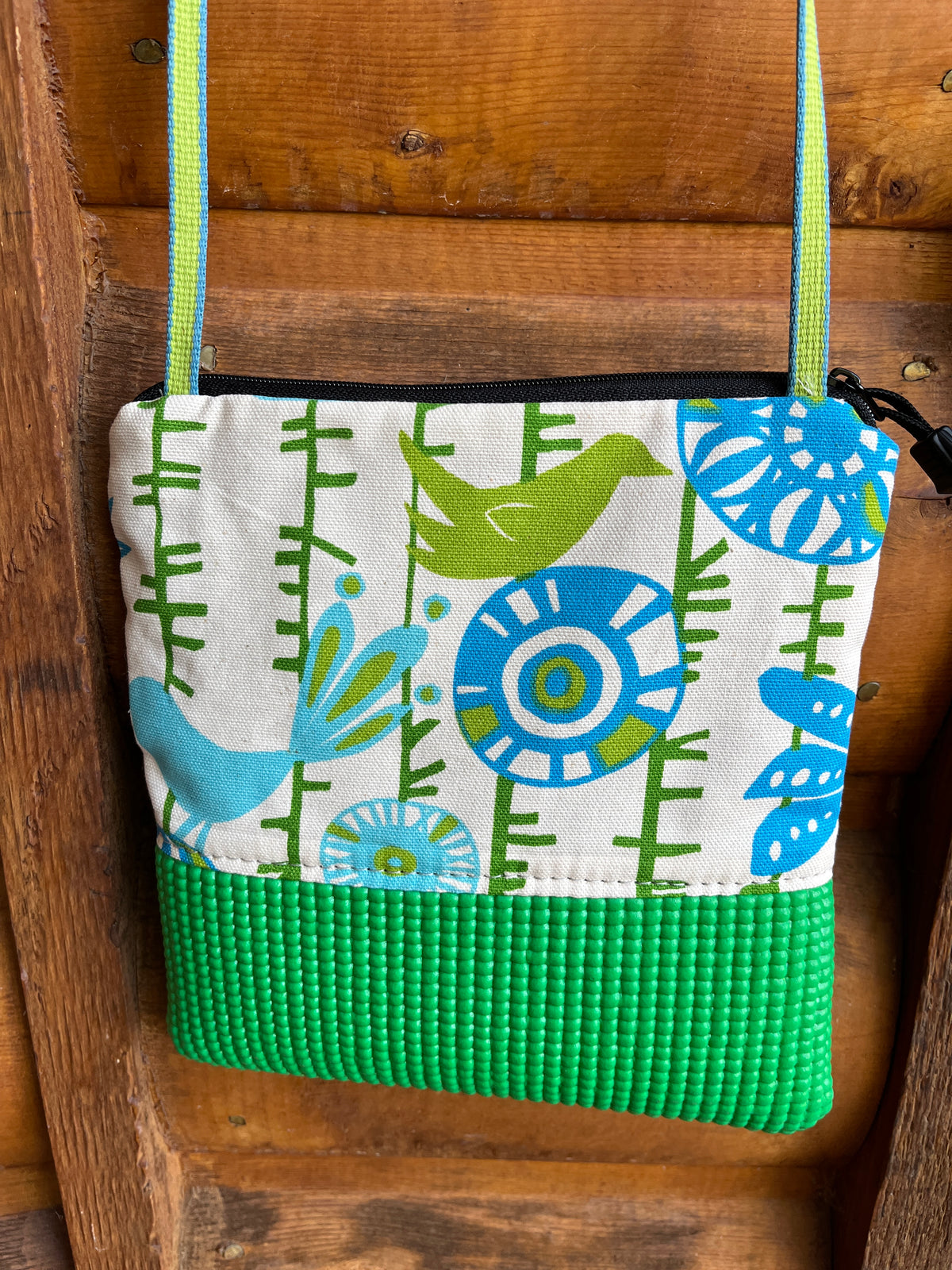 Stella Green Purse -Bird Print Fabric/green and blue