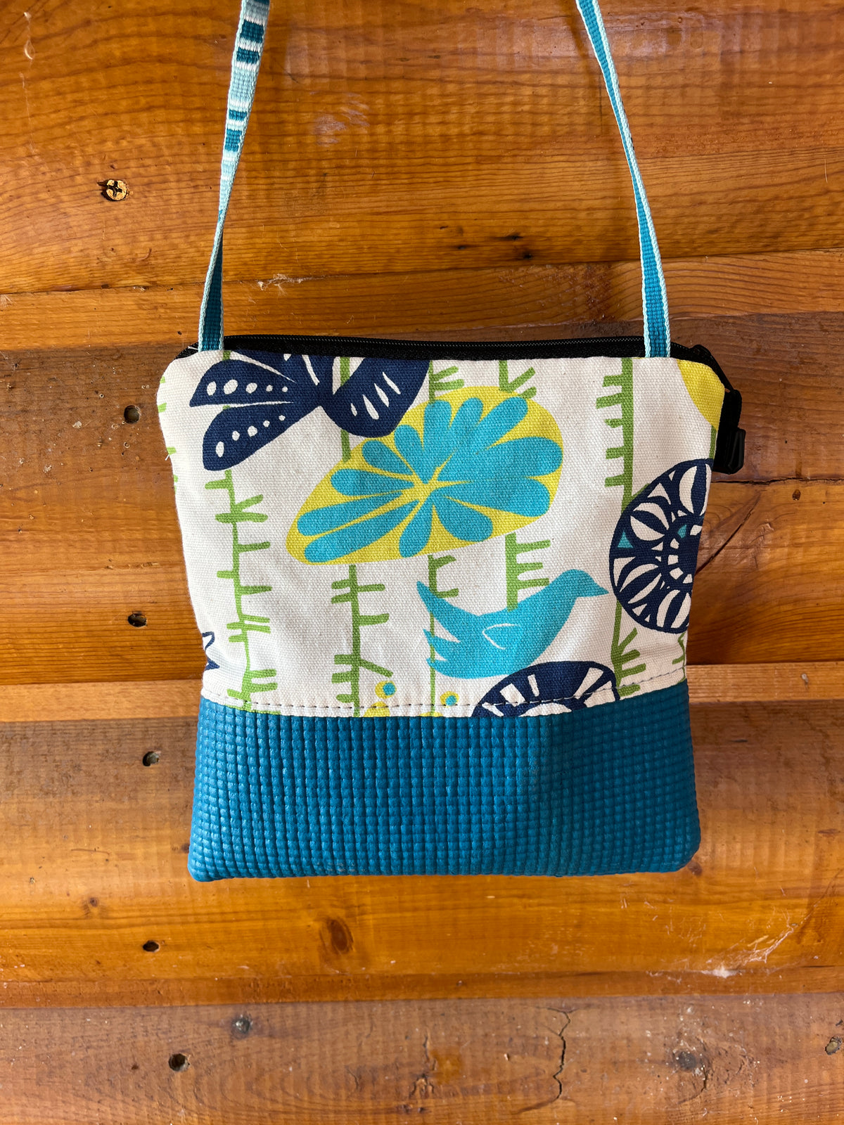 Stella Dark Teal Cross Body Purse-Blue and Yellow Bird