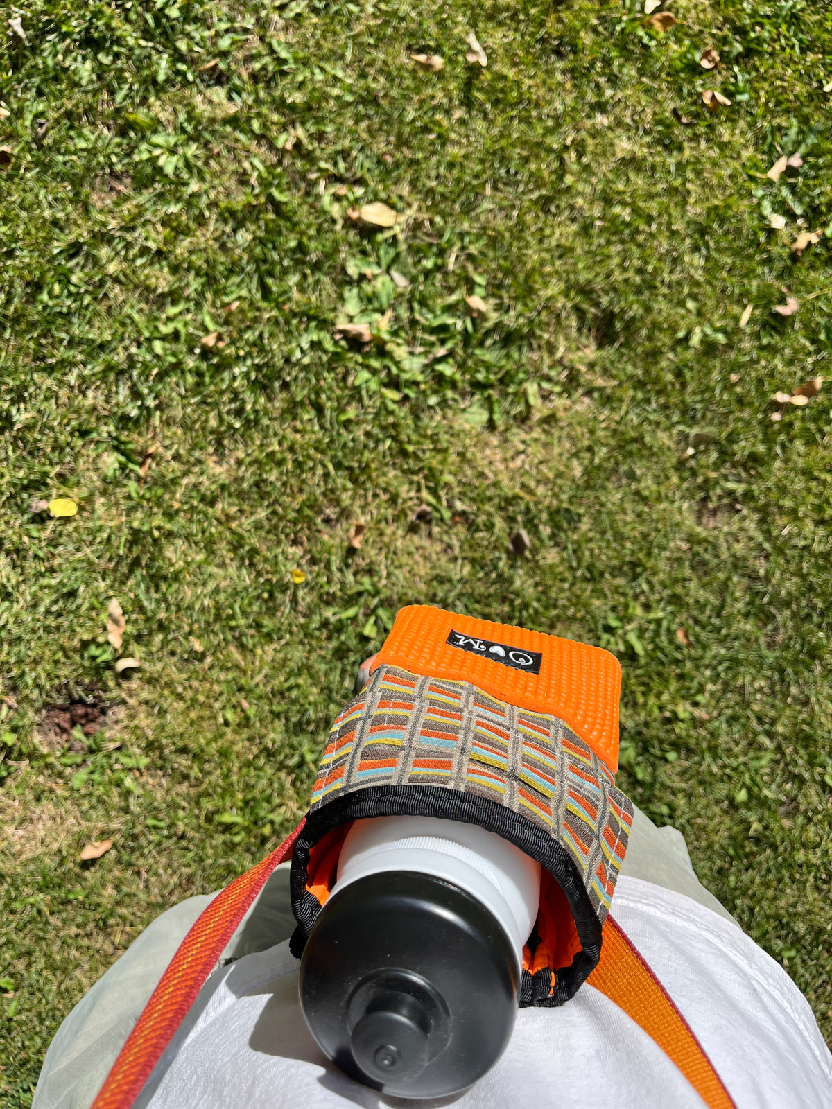 Ajax Orange Water Bottle Holder Purse- Geometric Home dec fabric