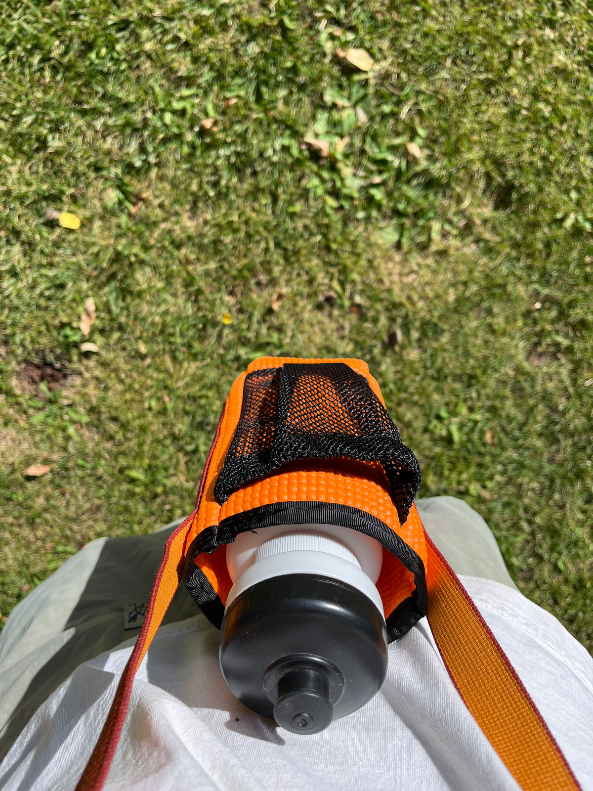 Ajax Orange Water Bottle Holder Purse- Geometric Home dec fabric
