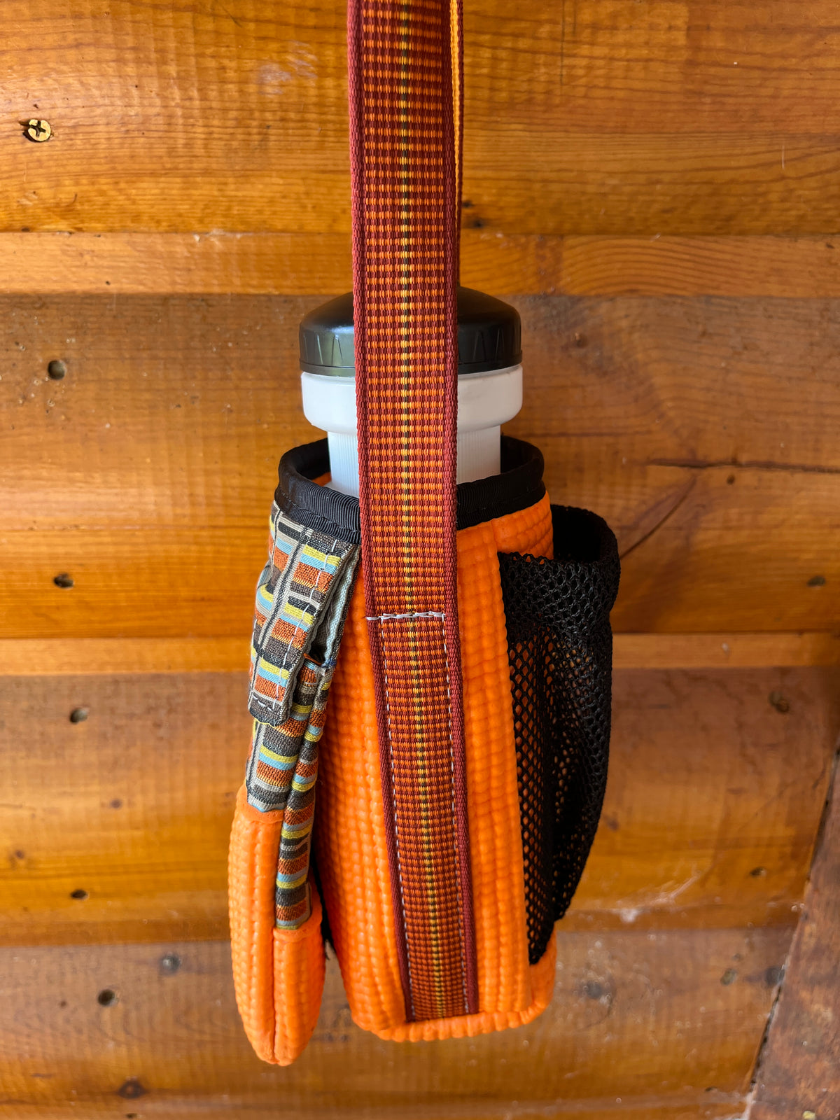Ajax Orange Water Bottle Holder Purse- Geometric Home dec fabric