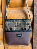 Bernie Brown Crossbody Bag-Dots and Geometric Print Fabric