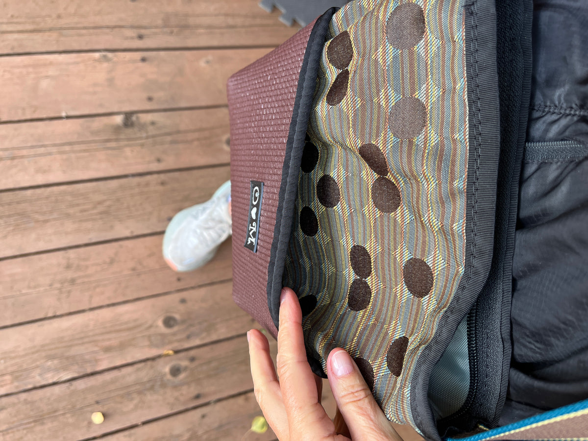 Bernie Brown Crossbody Bag-Dots and Geometric Print Fabric