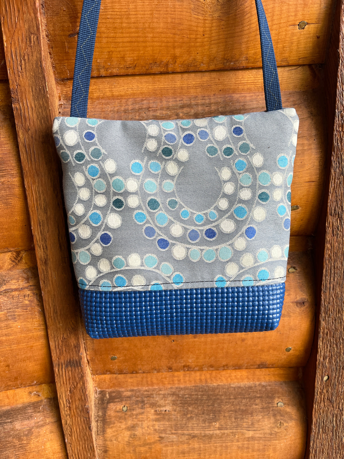 Blue Lola Adjustable Purse-Dots Print home dec Fabric