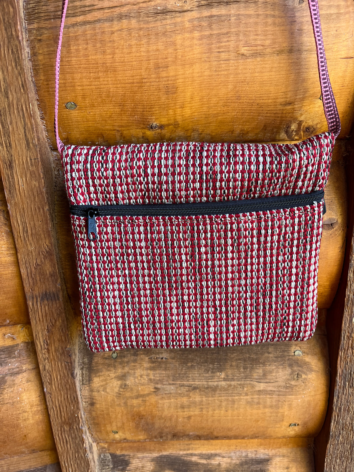 3 Zip Red Cross Body Purse-Geometric Home Dec fabric