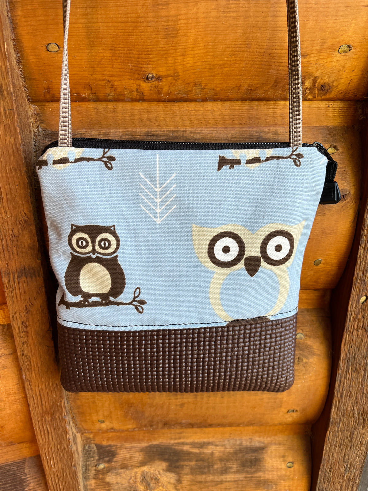 Stella Brown Cross body purse-Owl Print fabric