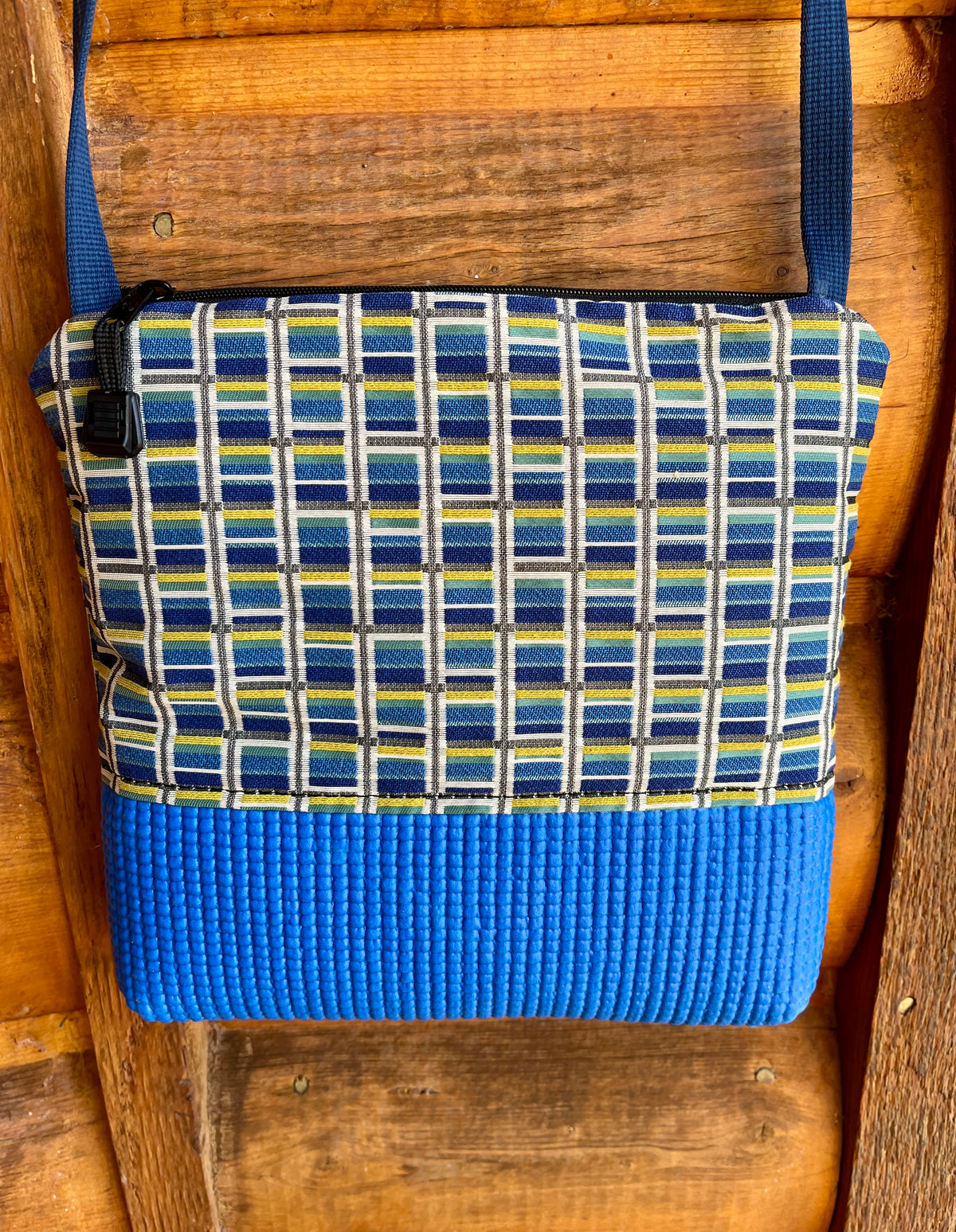 Stella Blue Cross Body- Geometric home dec fabric