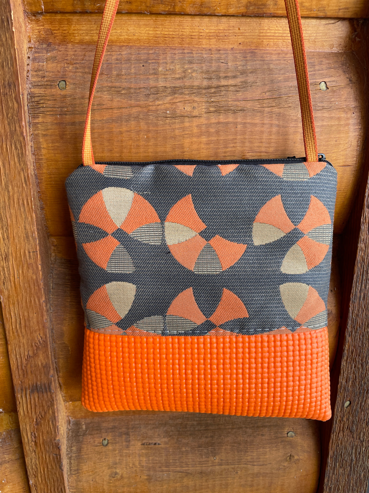 Stella Orange Cross Body Purse- Geometric Print Fabric