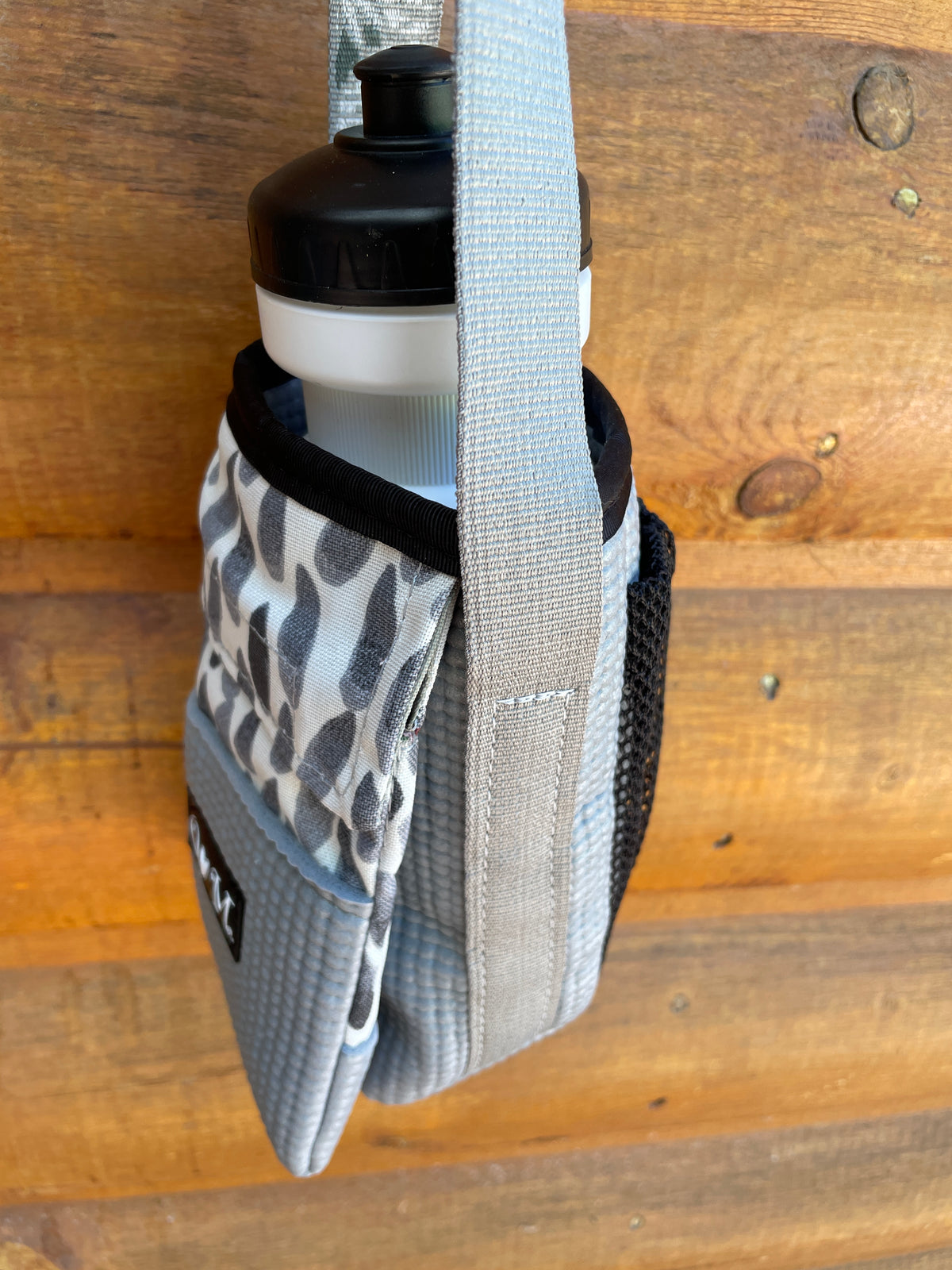 Ajax Gray Water Bottle Holder/ Purse-Rain drop print fabric