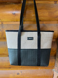 Jute Tote Zipper Top-Black