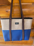 Jute Tote Zipper Top- Blue