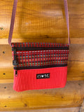 3 Zip Red Cross Body Purse-Geometric Home Dec Fabric