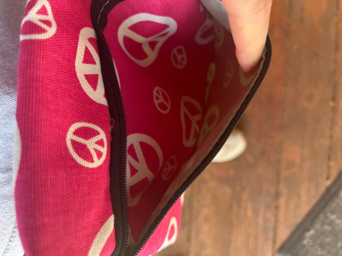 3-Zip Pink Peace Print Crossbody Bag | OLovesM