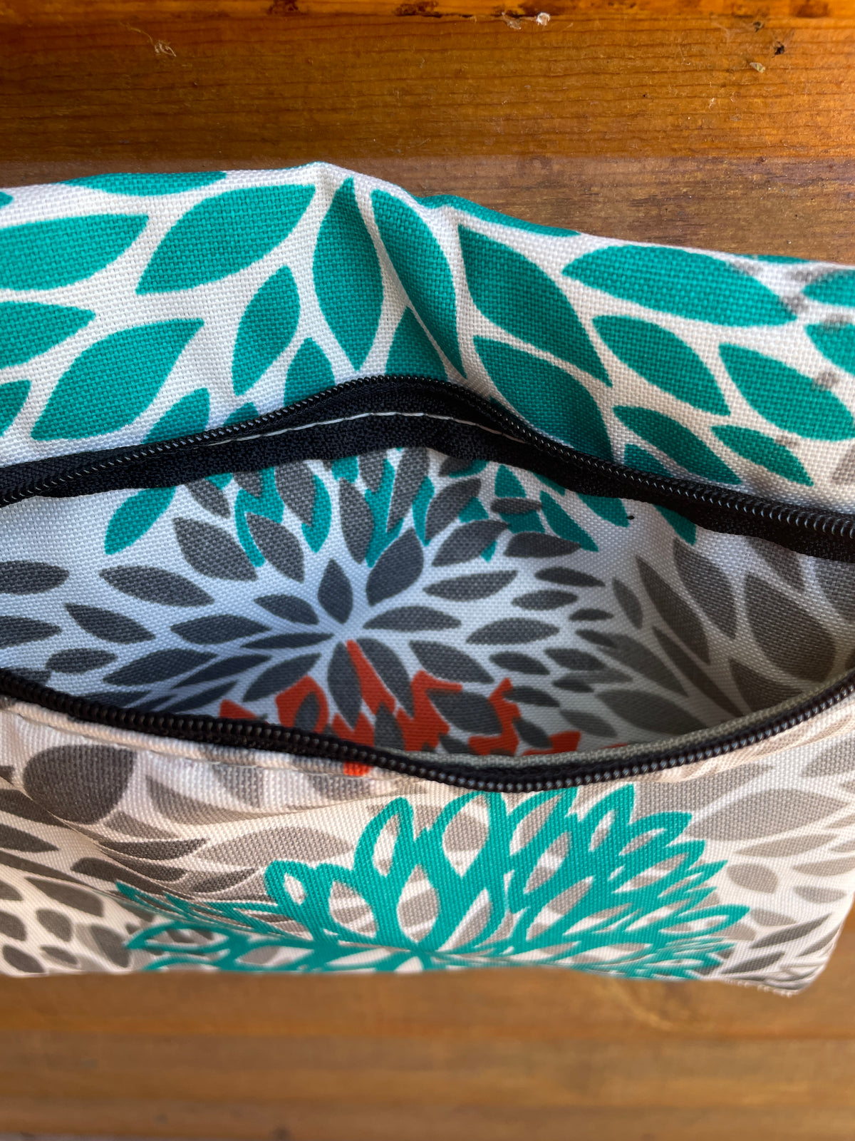 3 Zip Bag Seafoam Green- Floral Print Fabric