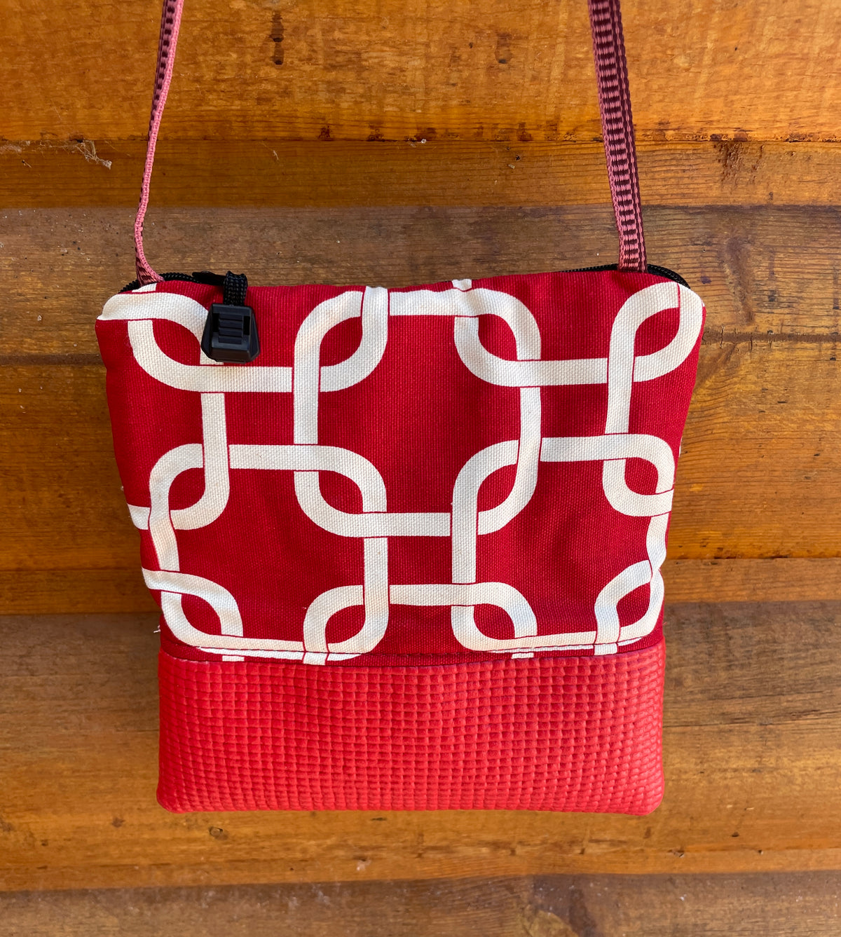 Stella Red Cross Body Purse-Geometric Print Fabric