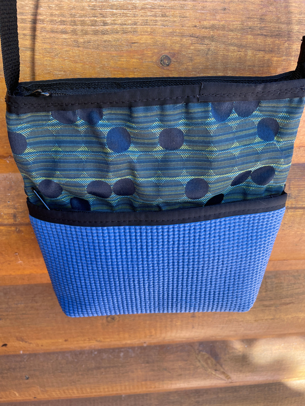 Bernie Blue Crossbody Bag-Dots and Geometric Print Fabric