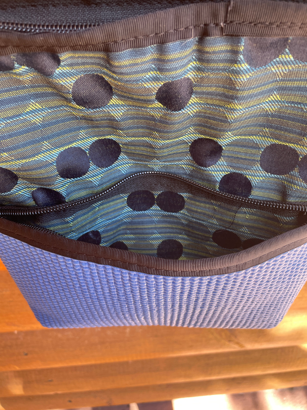 Bernie Blue Crossbody Bag-Dots and Geometric Print Fabric