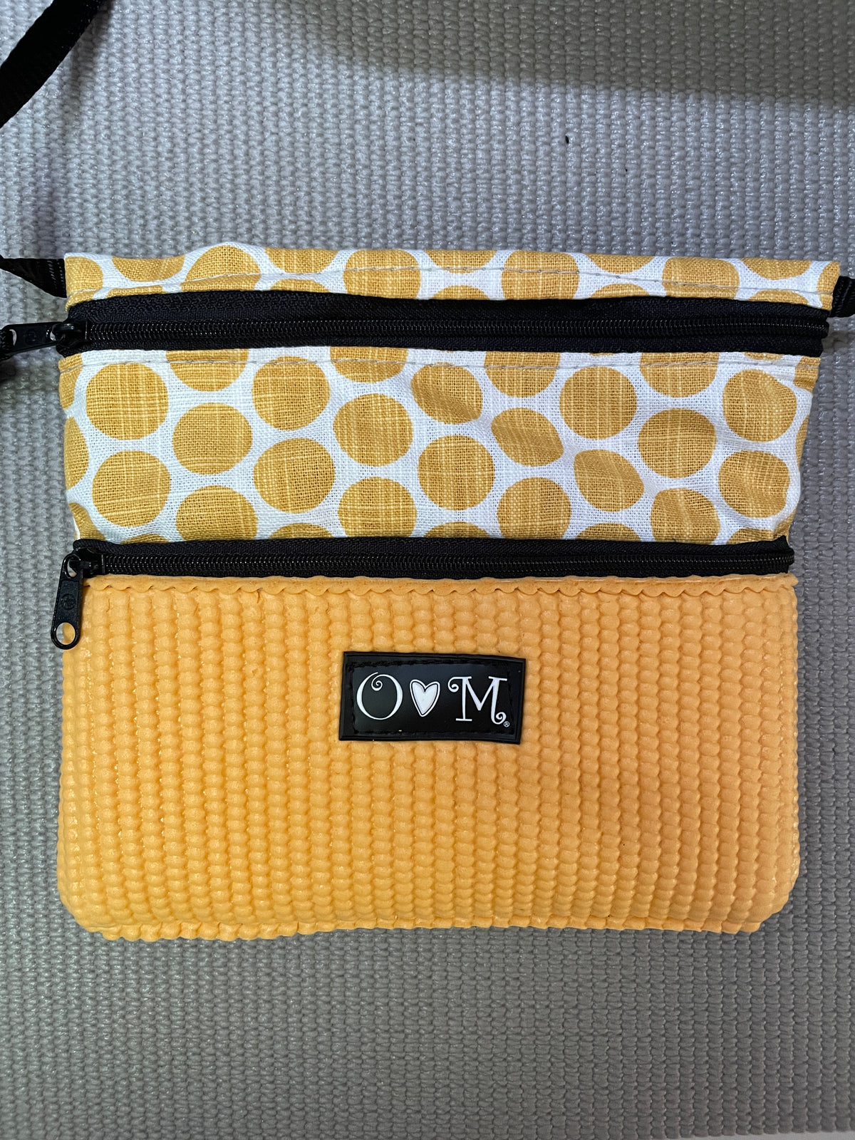 3 Zip Yellow Cross Body Purse-Dots Print Fabric