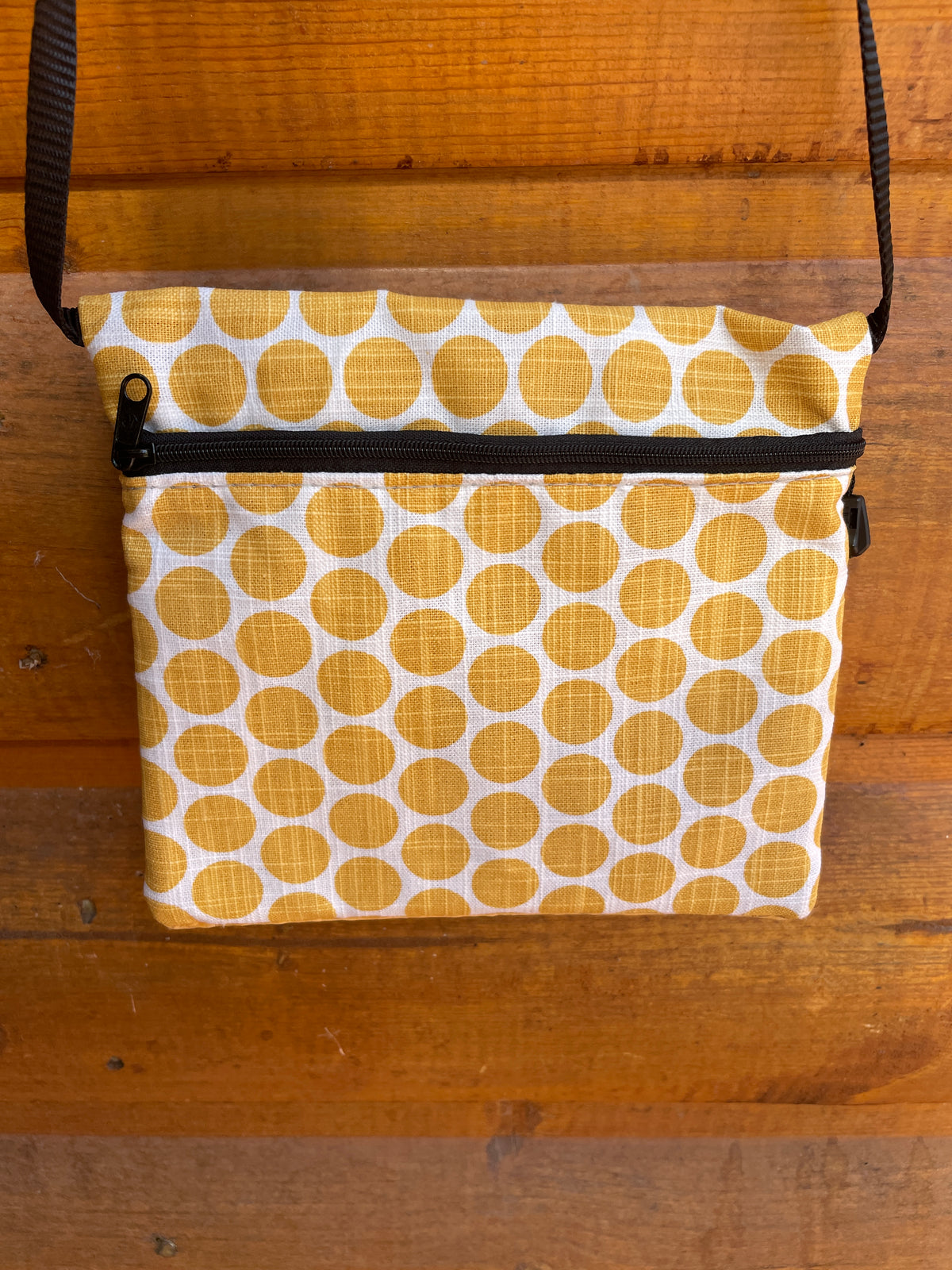 3 Zip Yellow Cross Body Purse-Dots Print Fabric