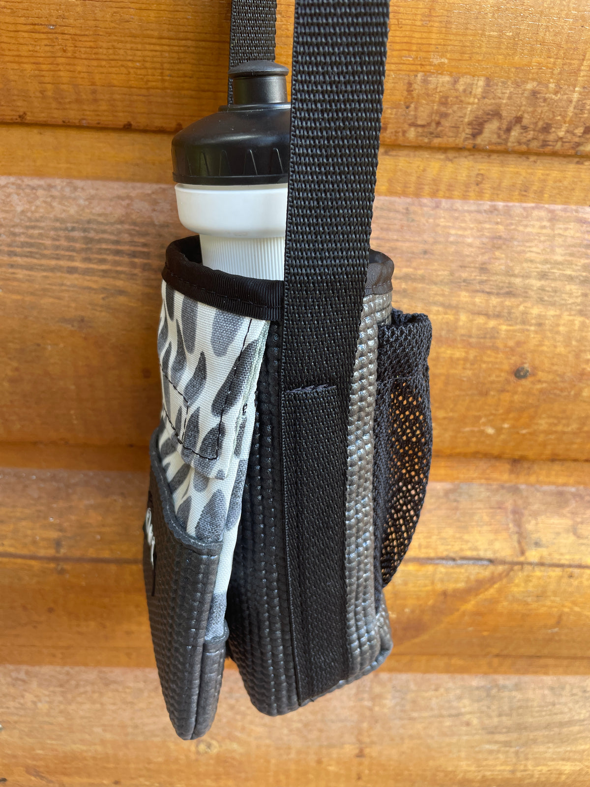 Ajax Black Water Bottle Holder/ Purse-Rain drop print fabric