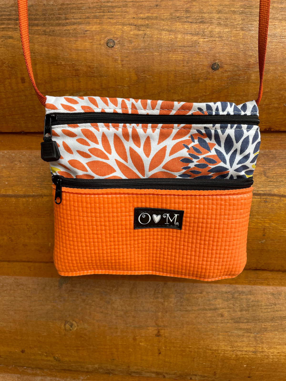 3 Zip Bag Orange- Floral Print Fabric Bloom