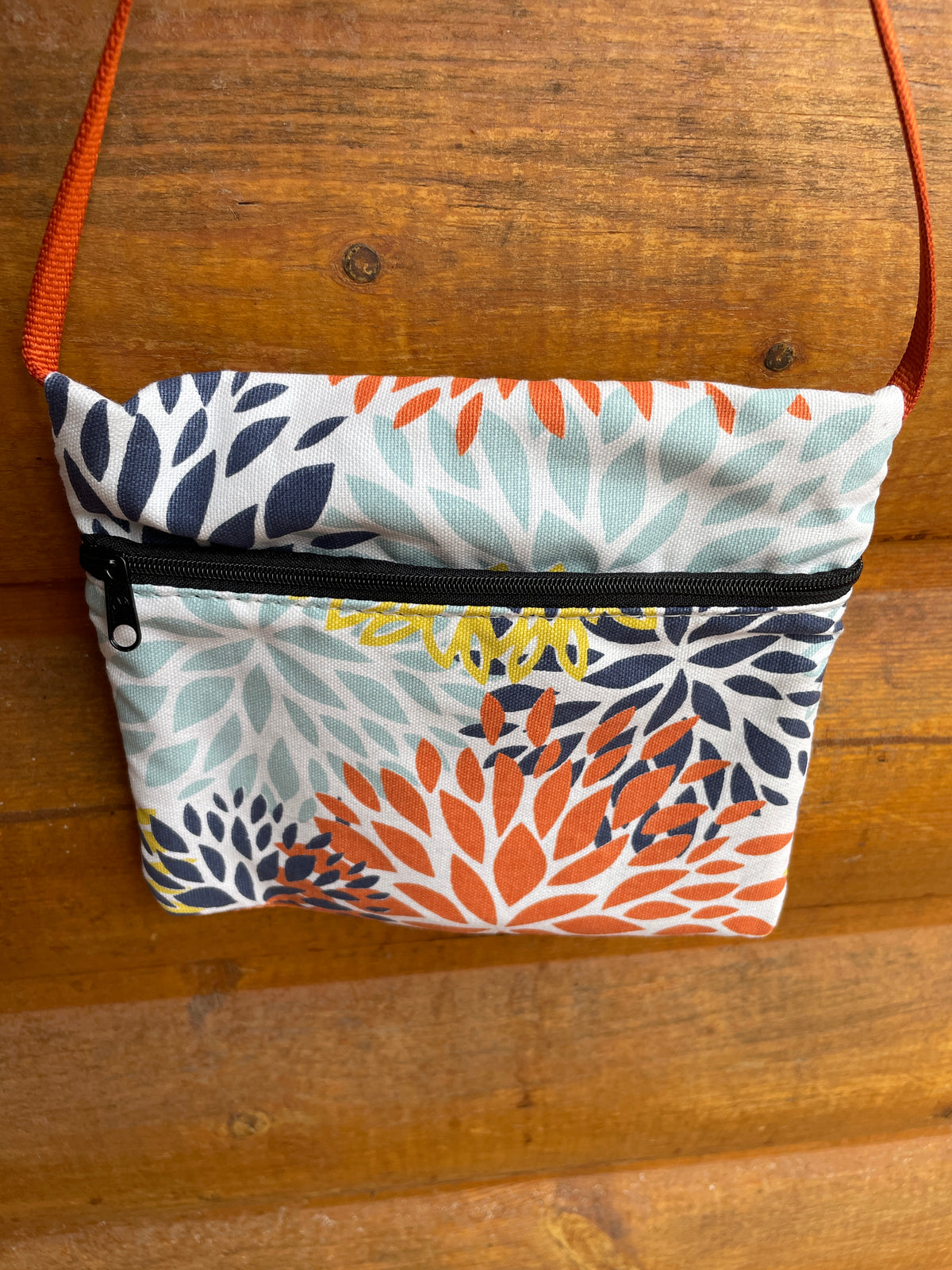 3 Zip Bag Orange- Floral Print Fabric Bloom