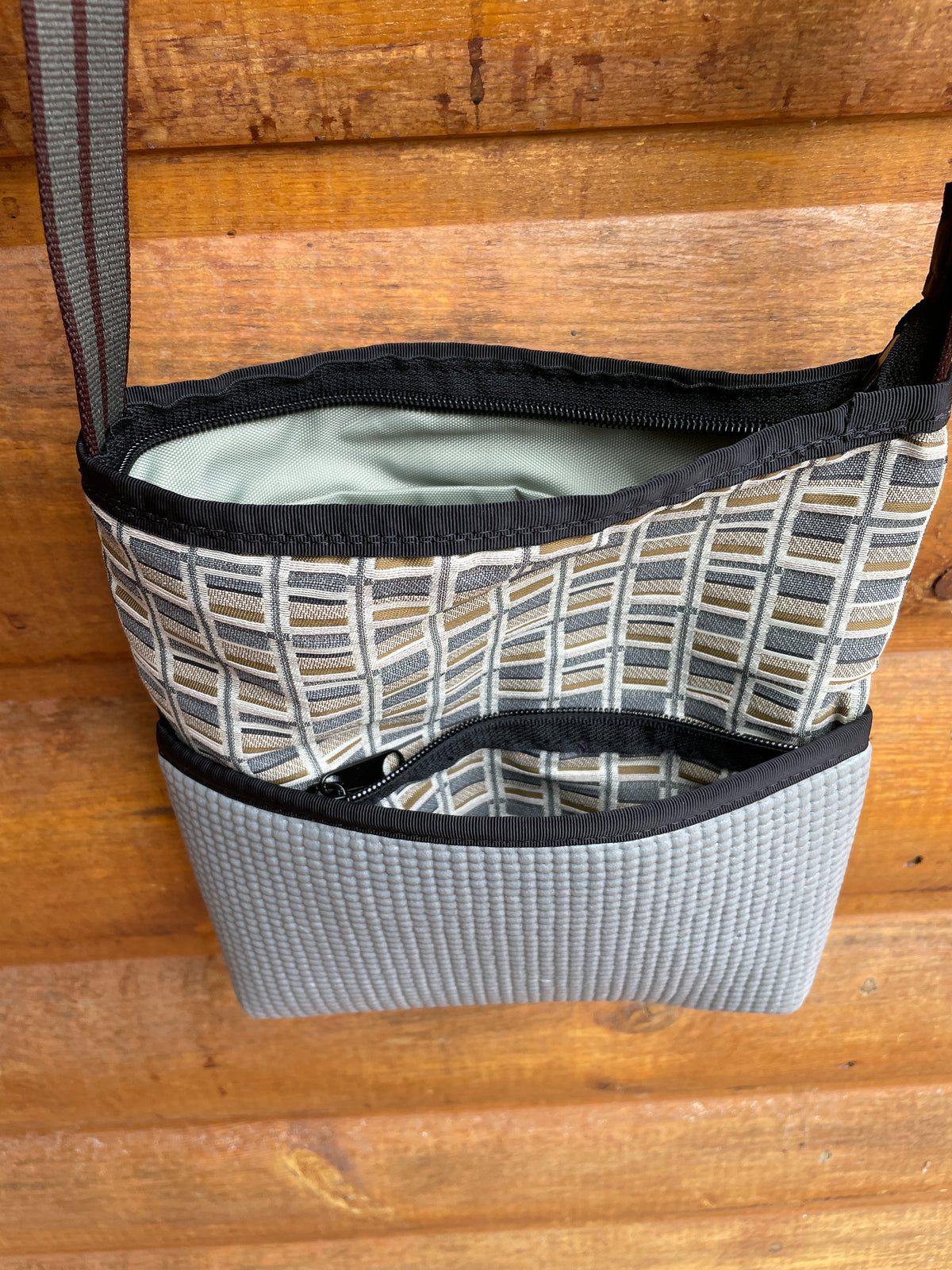 Bernie Gray Shoulder Purse- Geometric Print Fabric