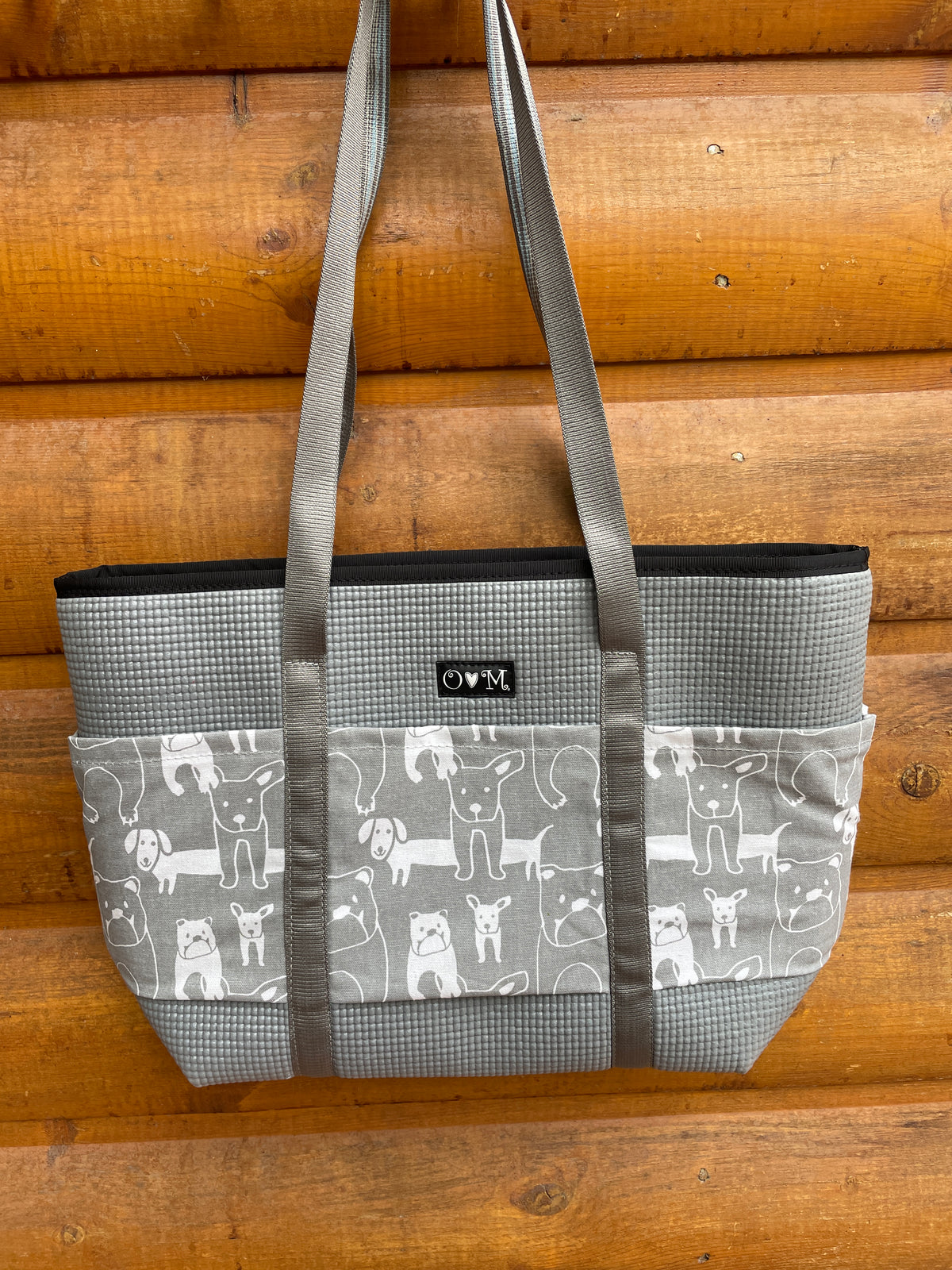 Molly Gray Tote Bag- Dog Print Fabric