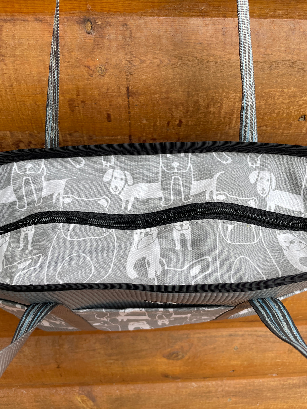 Molly Gray Tote Bag- Dog Print Fabric