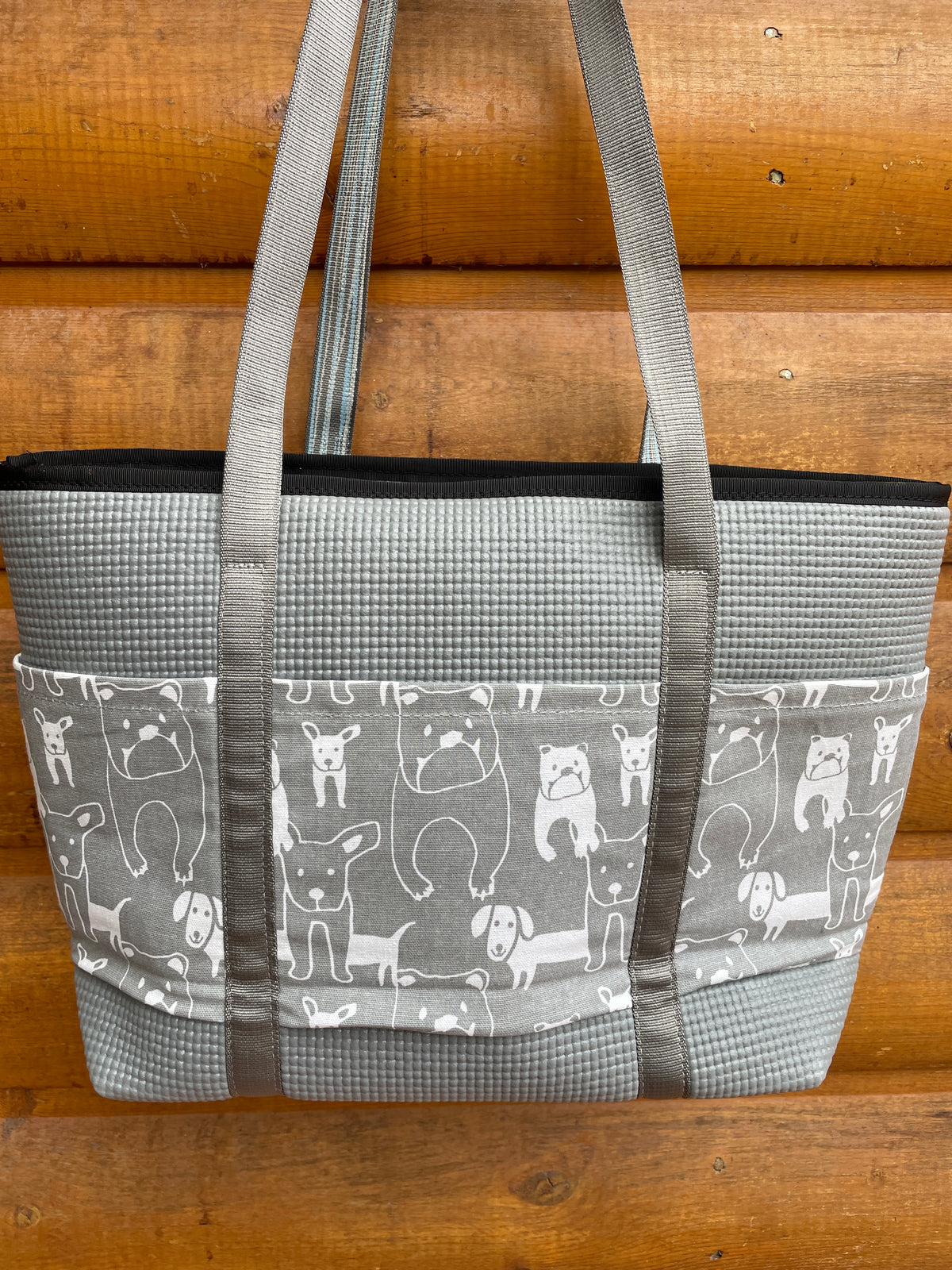 Molly Gray Tote Bag- Dog Print Fabric