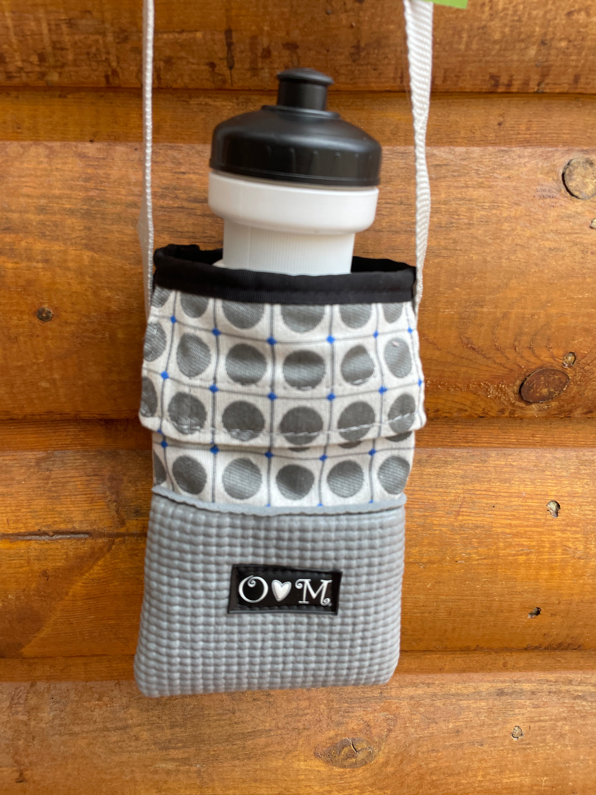 Ajax Gray Water Bottle Holder Purse-Polka Dot Grid Fabric