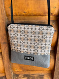 Stella Gray Cross Body Bag- Grays & Tans Geometric Print Fabric
