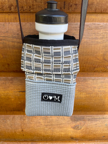 Ajax Gray  Water Bottle Holder Purse- Geometric print fabric
