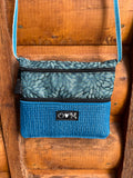 3 Zip Bag Dark Teal- Floral Print Home Decor Fabric