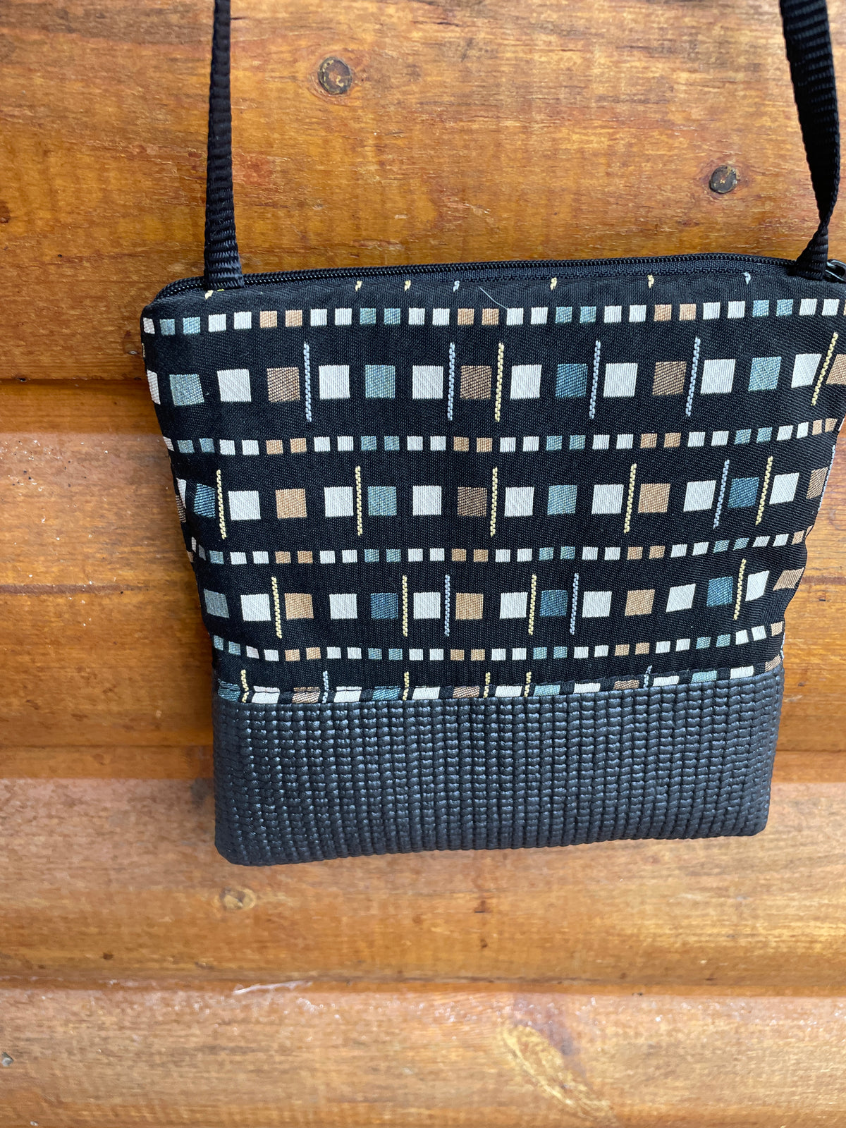 Stella Black Purse-Geometric Print Fabric
