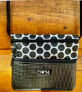 Olovesm black crossbody purse with polka dot print fabric